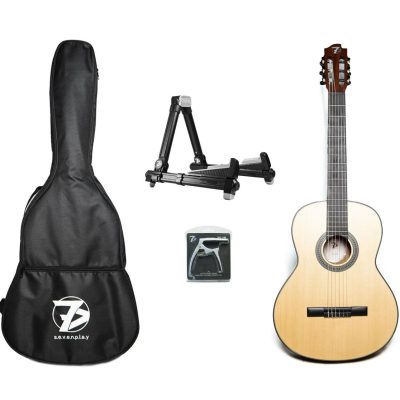 Kit Violao Classico Nylon + Capa + Suporte de Chão + Capo Sevenplay SP6